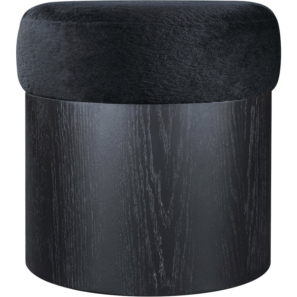Nimes Black Velour Fur Fabric Ottoman/Stool