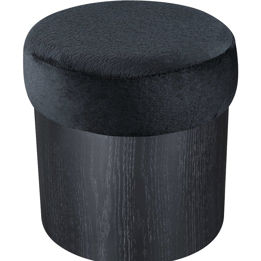 Nimes Black Velour Fur Fabric Ottoman/Stool