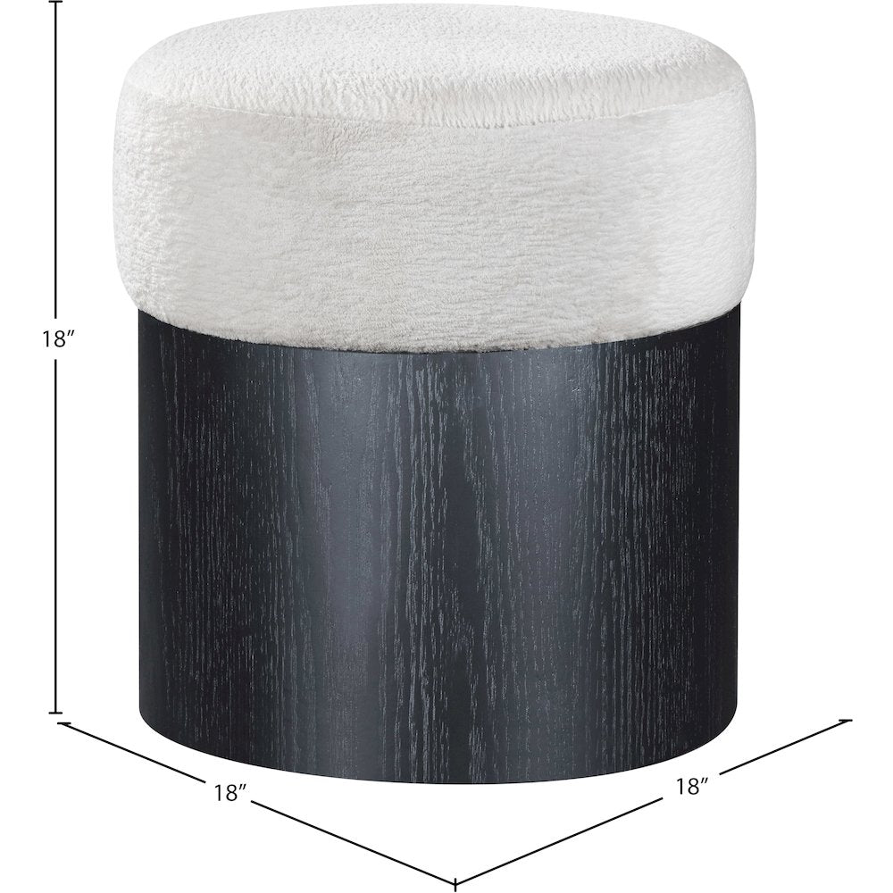 Nimes Cream Velour Fur Fabric Ottoman/Stool