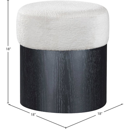 Nimes Cream Velour Fur Fabric Ottoman/Stool