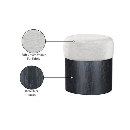 Nimes Cream Velour Fur Fabric Ottoman/Stool