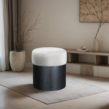 Nimes Cream Velour Fur Fabric Ottoman/Stool