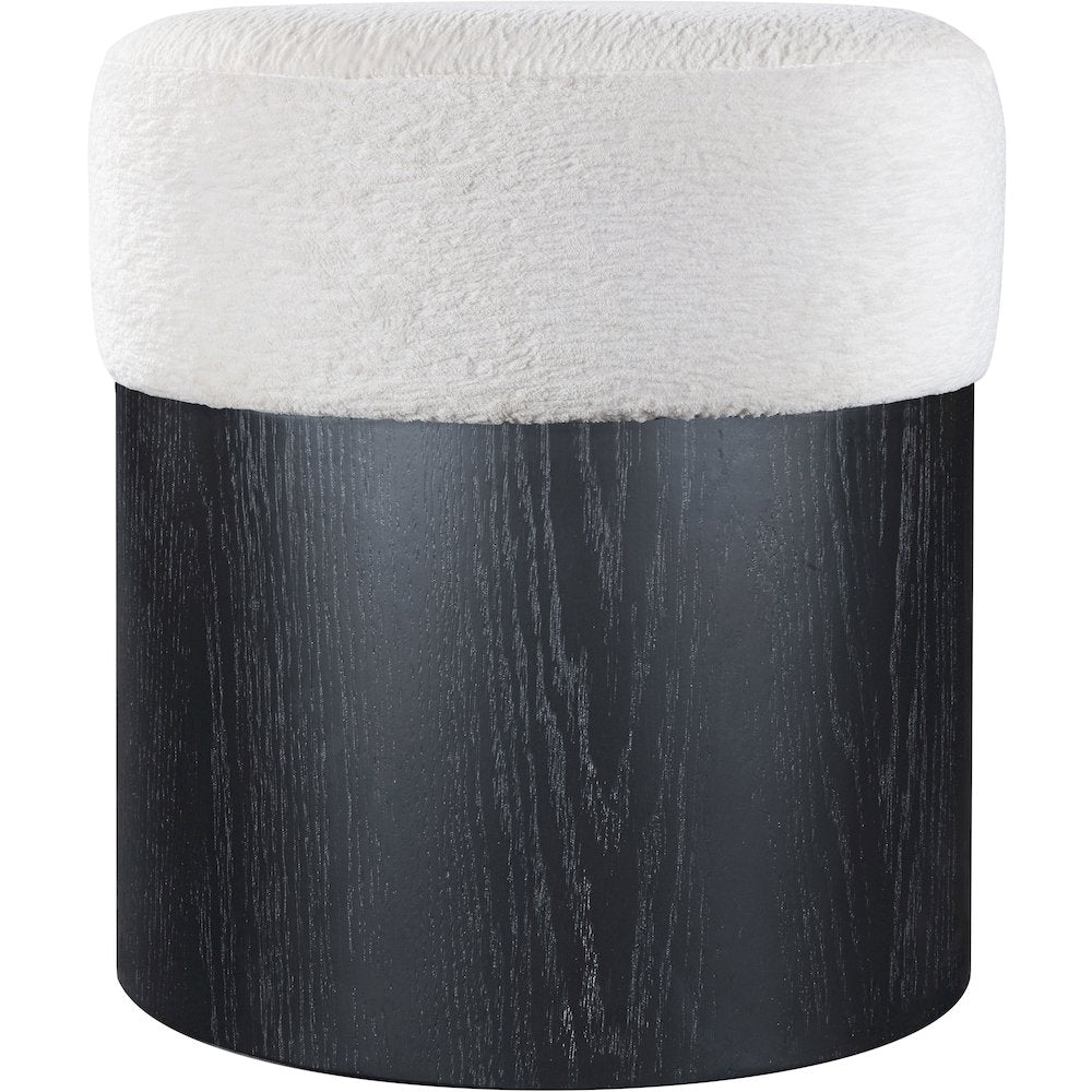 Nimes Cream Velour Fur Fabric Ottoman/Stool