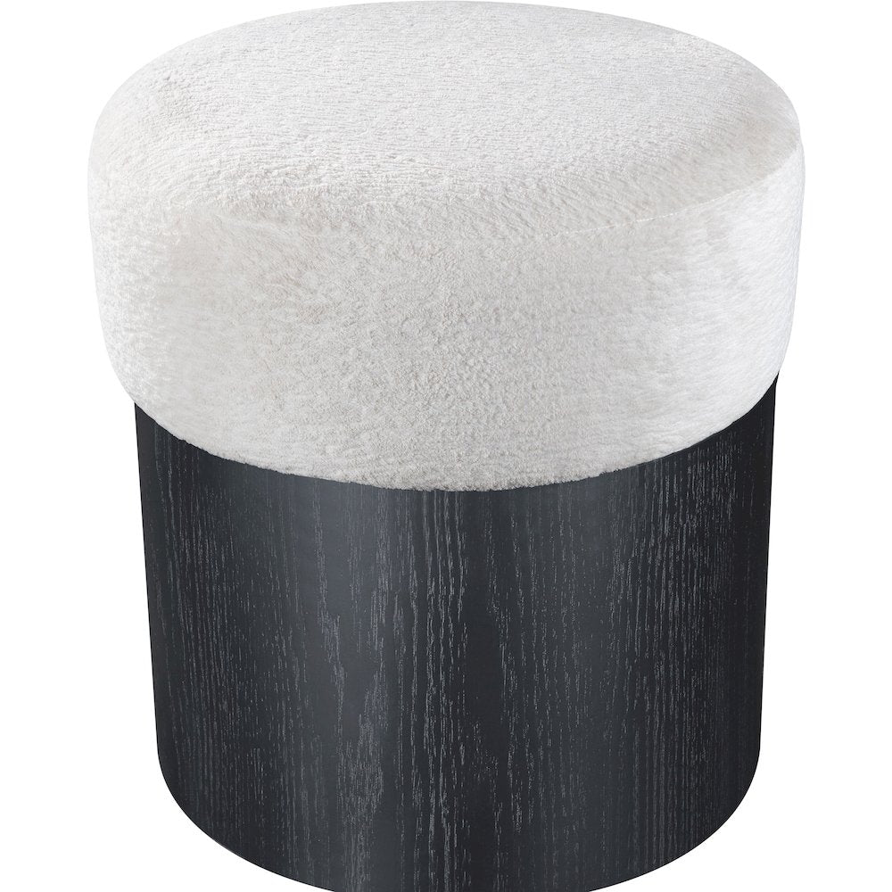 Nimes Cream Velour Fur Fabric Ottoman/Stool
