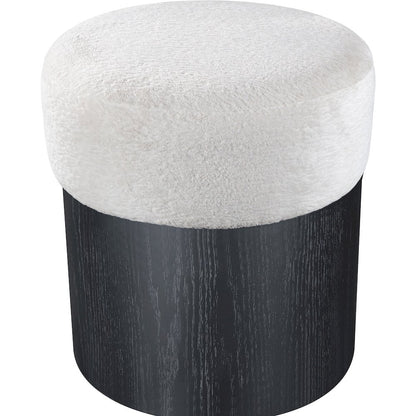 Nimes Cream Velour Fur Fabric Ottoman/Stool