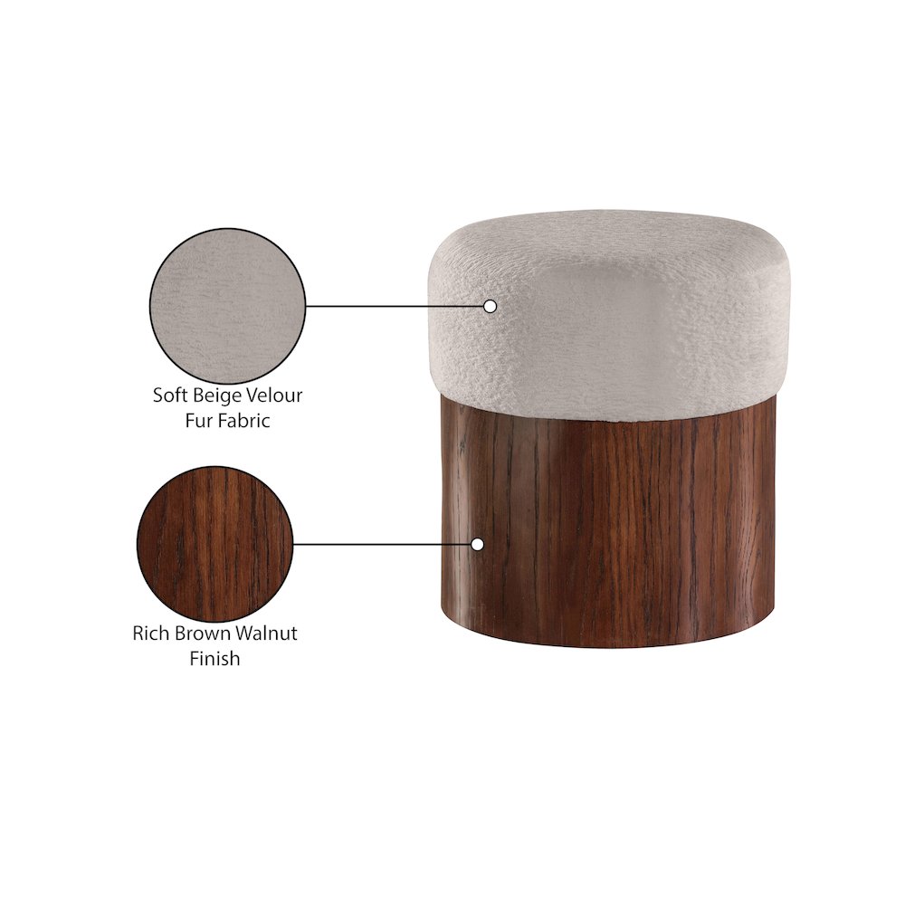 Nimes Beige Velour Fur Fabric Ottoman/Stool