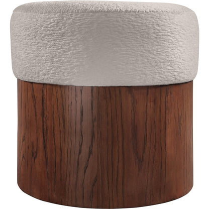 Nimes Beige Velour Fur Fabric Ottoman/Stool