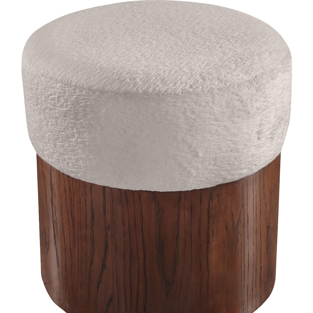 Nimes Beige Velour Fur Fabric Ottoman/Stool