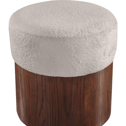 Nimes Beige Velour Fur Fabric Ottoman/Stool