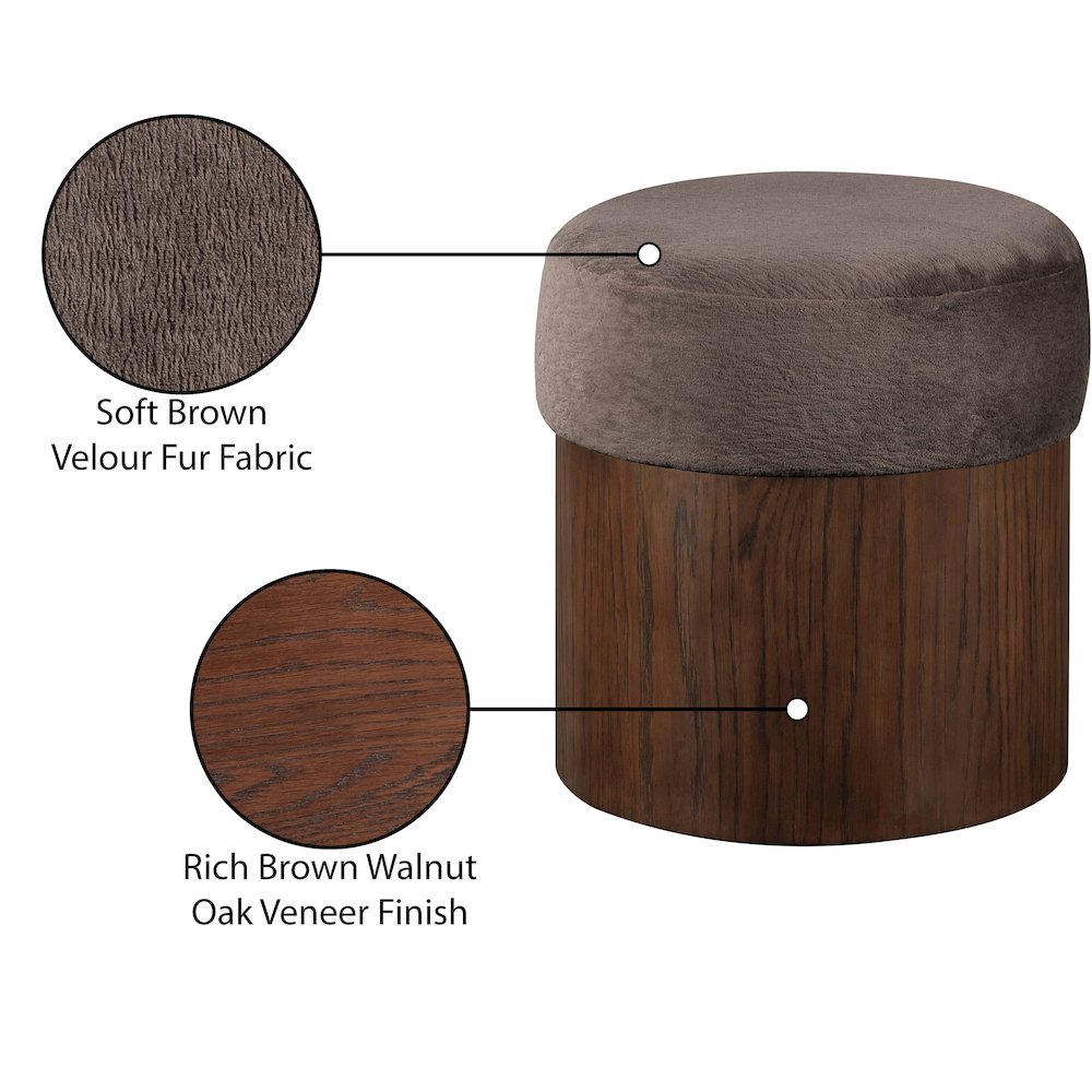 Nimes Brown Velour Fur Fabric Ottoman/Stool