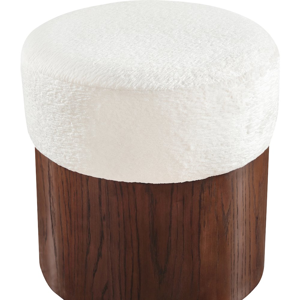 Nimes Cream Velour Fur Fabric Ottoman/Stool