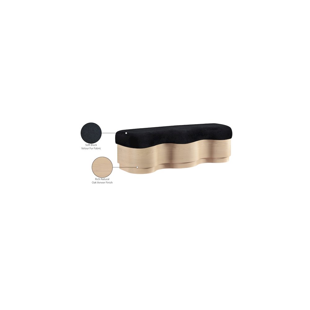Savoy Black Velour Fur Fabric Bench
