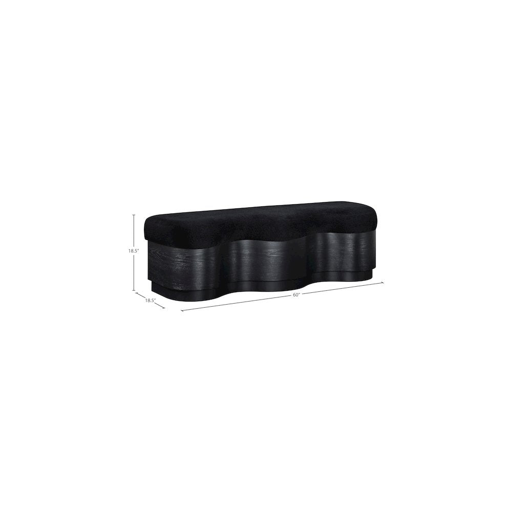 Savoy Black Velour Fur Fabric Bench