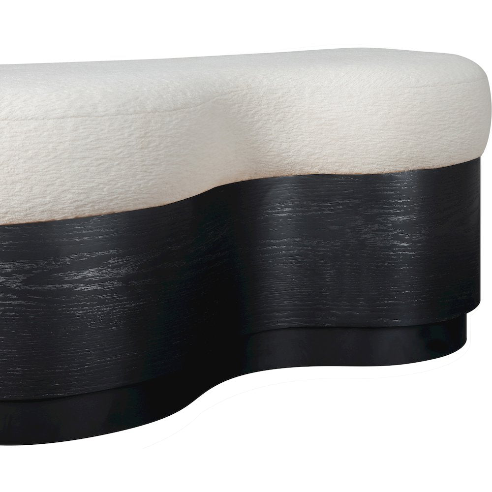 Savoy Cream Velour Fur Fabric Bench