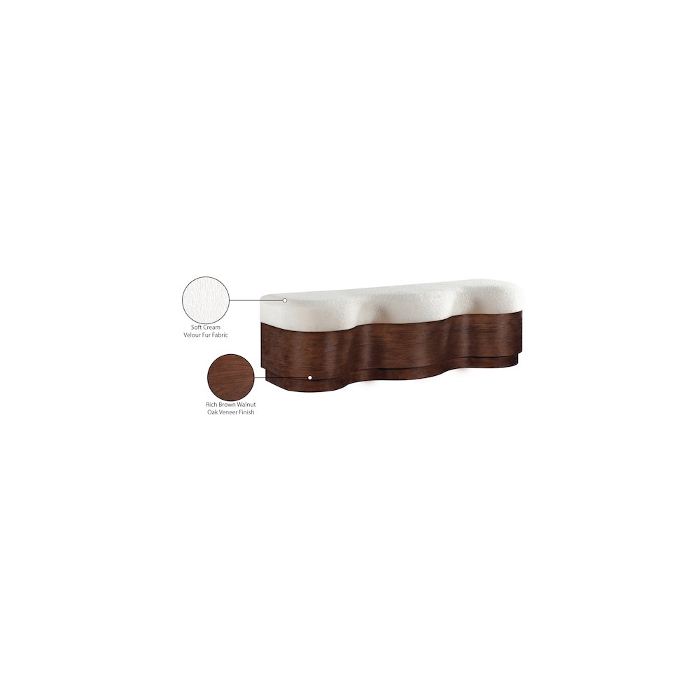 Savoy Cream Velour Fur Fabric Bench