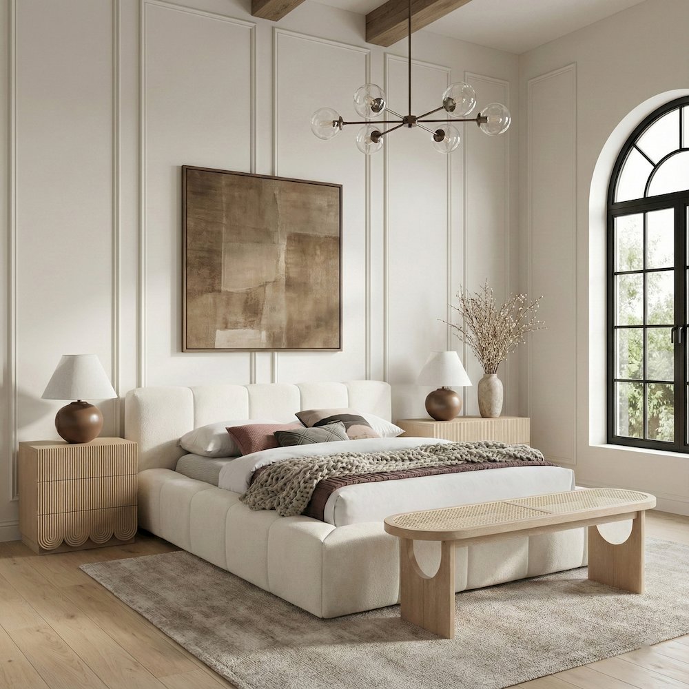 Canovia Natural Solid Wood And Faux Cane Bench