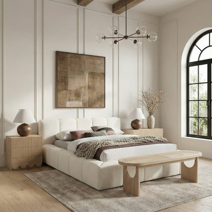 Canovia Natural Solid Wood And Faux Cane Bench