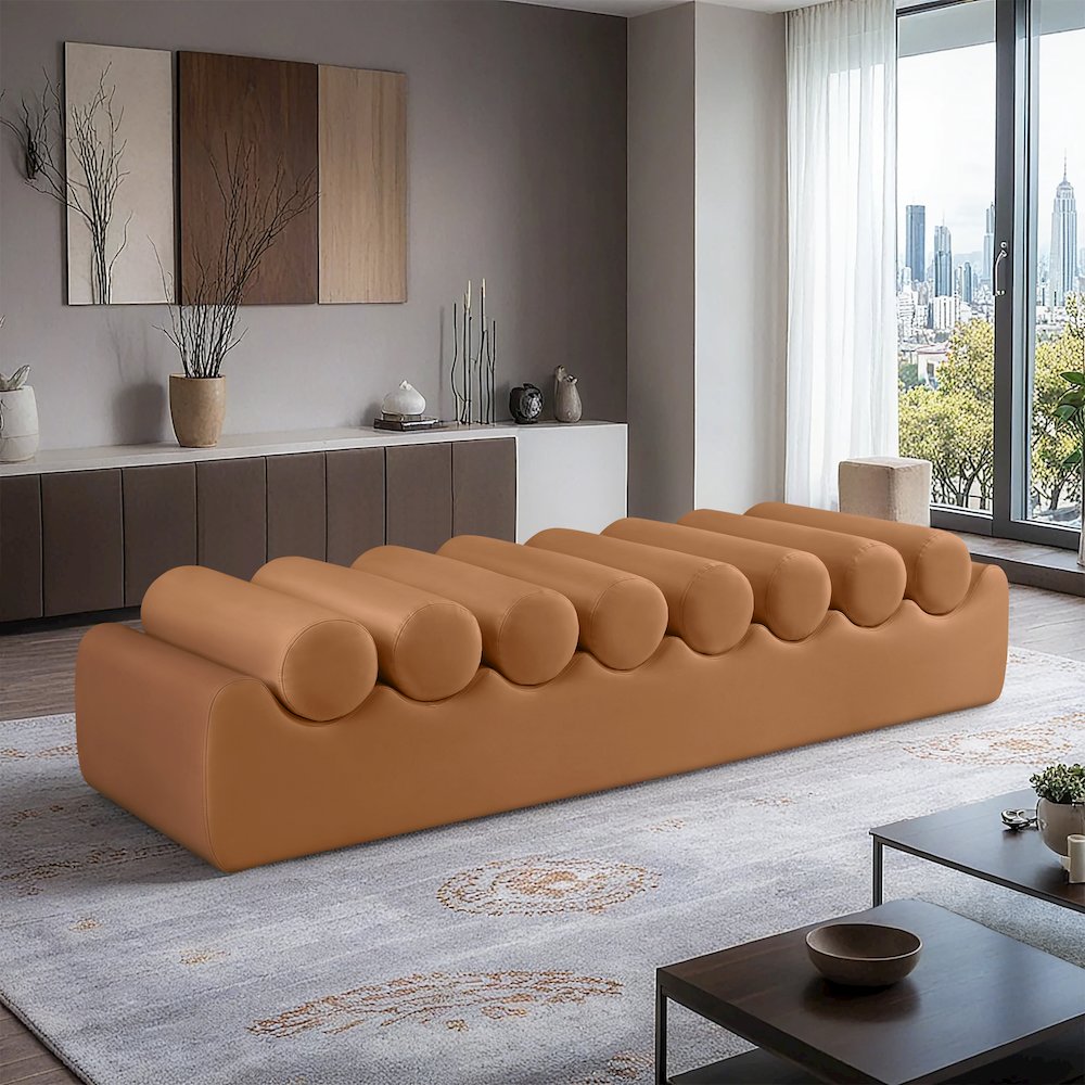 Rumble Cognac Vegan Leather Bench