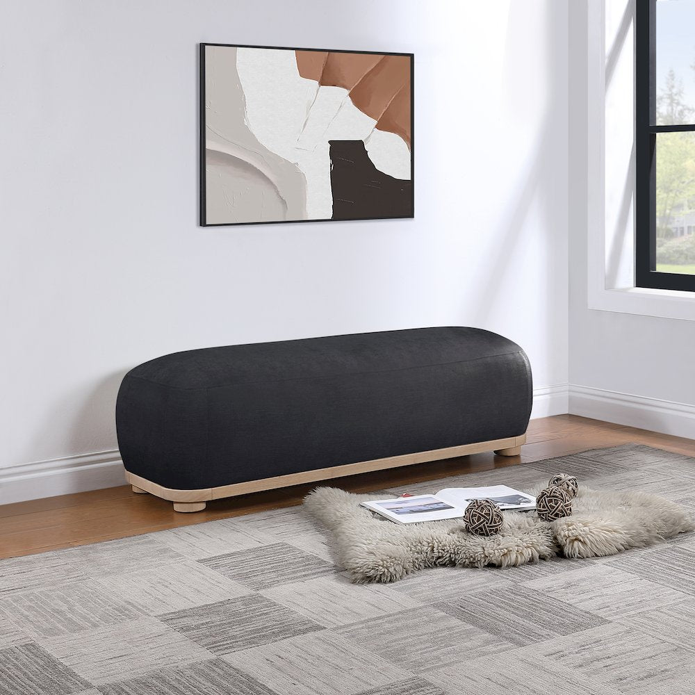 Calum Black Chenille Fabric Bench