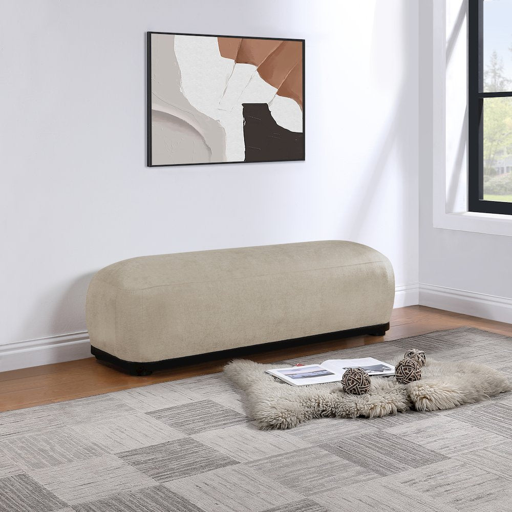 Calum Beige Chenille Fabric Bench