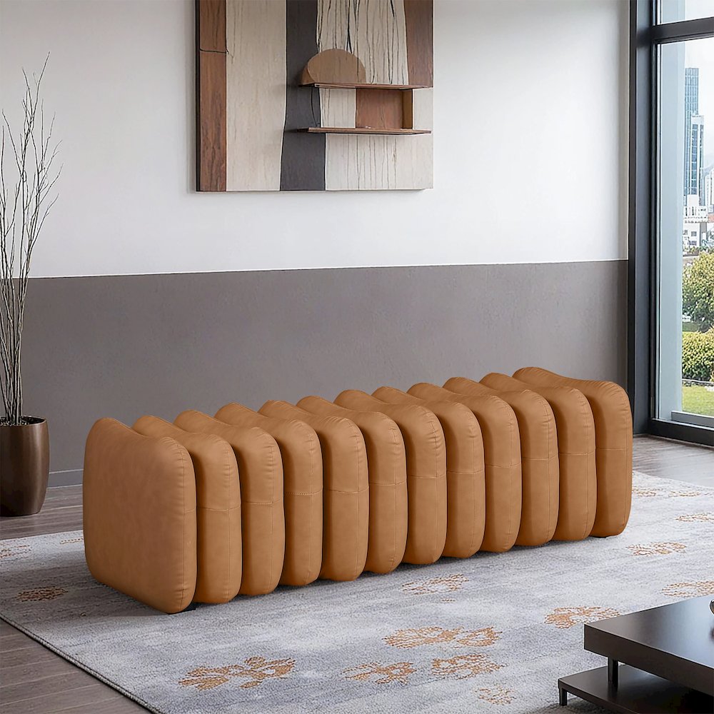Atticus Cognac Vegan Leather Bench