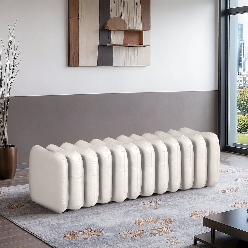 Atticus Cream Vegan Leather Bench
