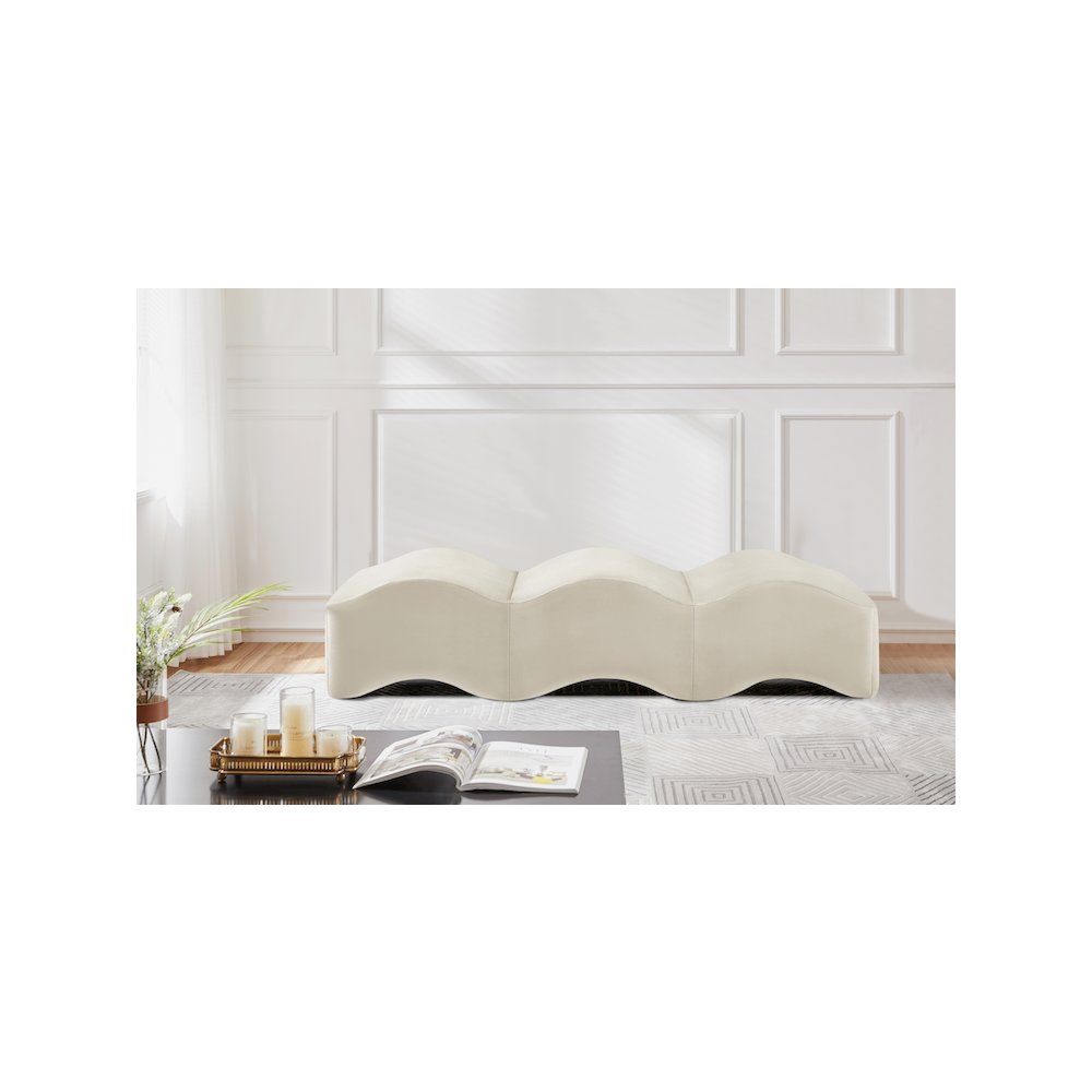 Wave Cream Velvet Bench