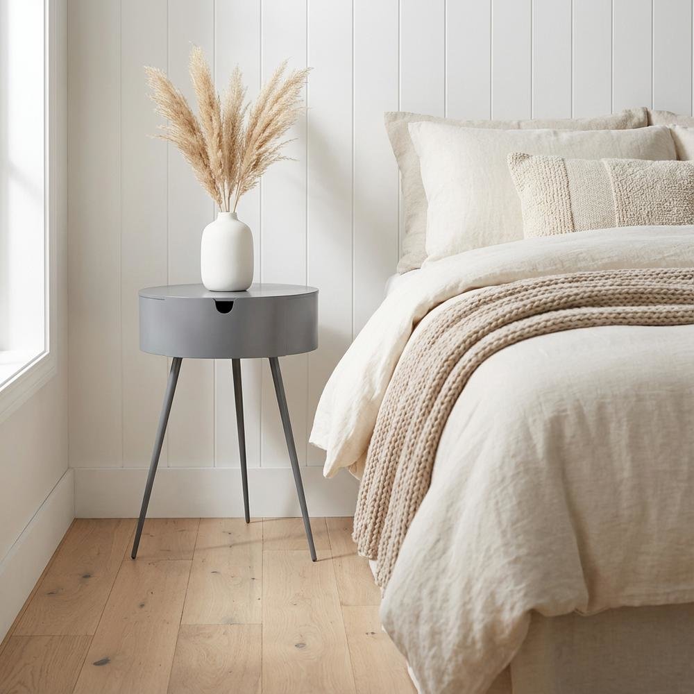 Grey Contemporary Nightstand with Sleek Finish and Versatile Design