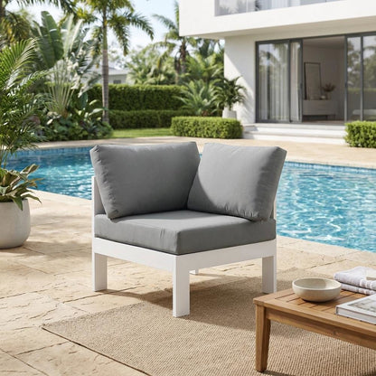 Gray Fabric Outdoor Corner Chair With Aluminum Frame And Contemporary Style