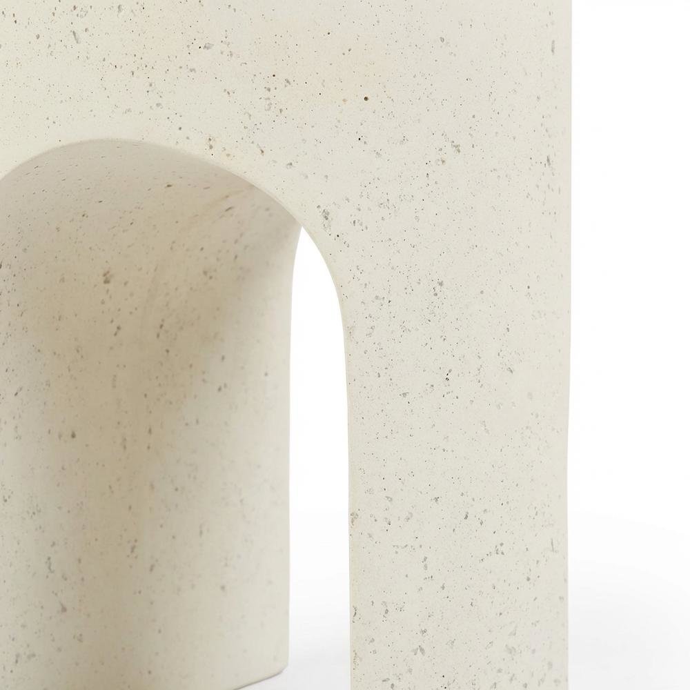 Cream Concrete Fiberglass Indoor Outdoor Round End Table with Art Deco Style