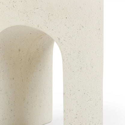 Cream Concrete Fiberglass Indoor Outdoor Round End Table with Art Deco Style