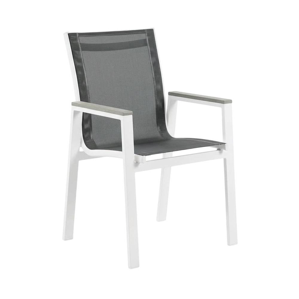 White Fabric Outdoor Patio Dining Arm Chair Set Of 2 With Contemporary Style