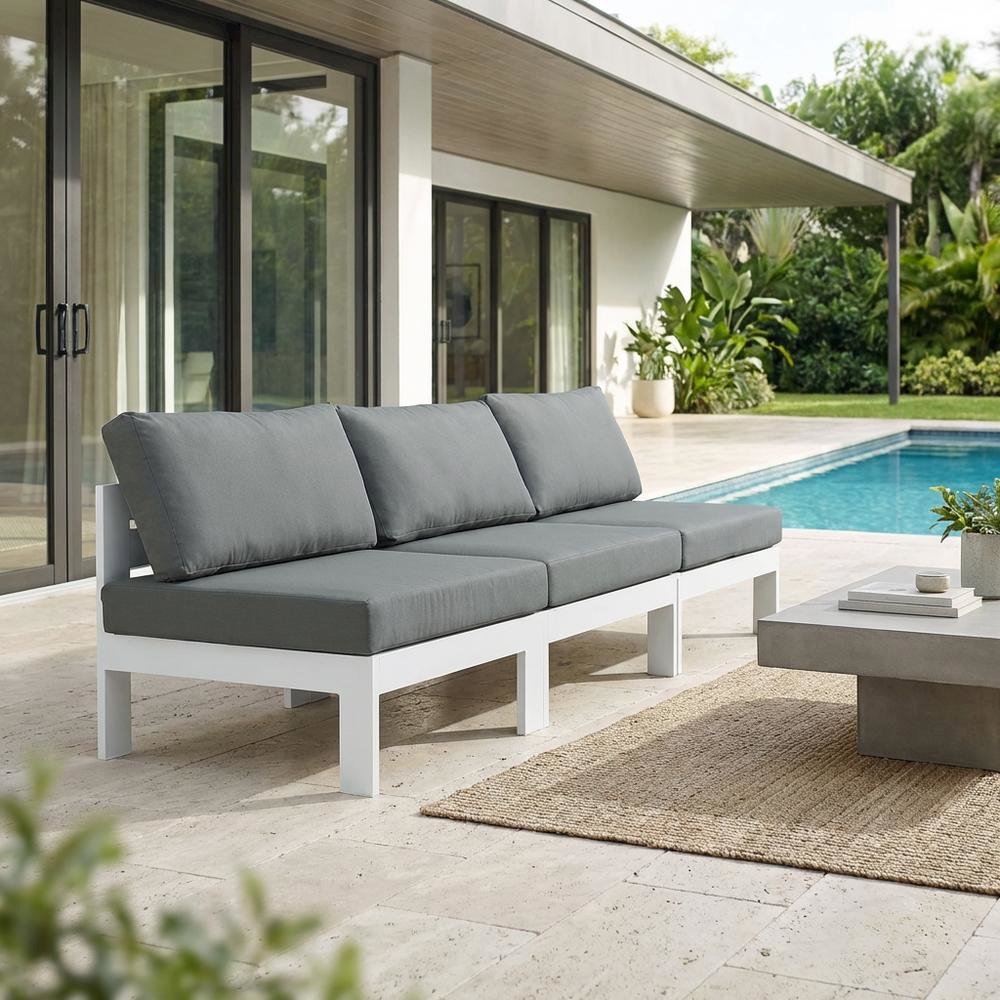 Gray Fabric Outdoor Modular Sofa With Contemporary Style And Cushioned Seats