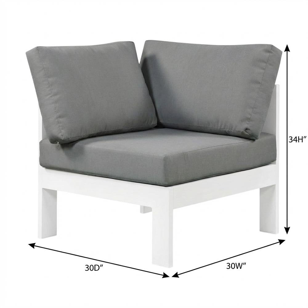 Gray Fabric Outdoor Corner Chair With Aluminum Frame And Contemporary Style