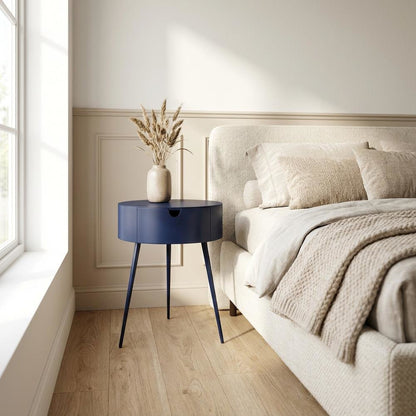 Navy Nightstand with Contemporary Finish and Stylish Design