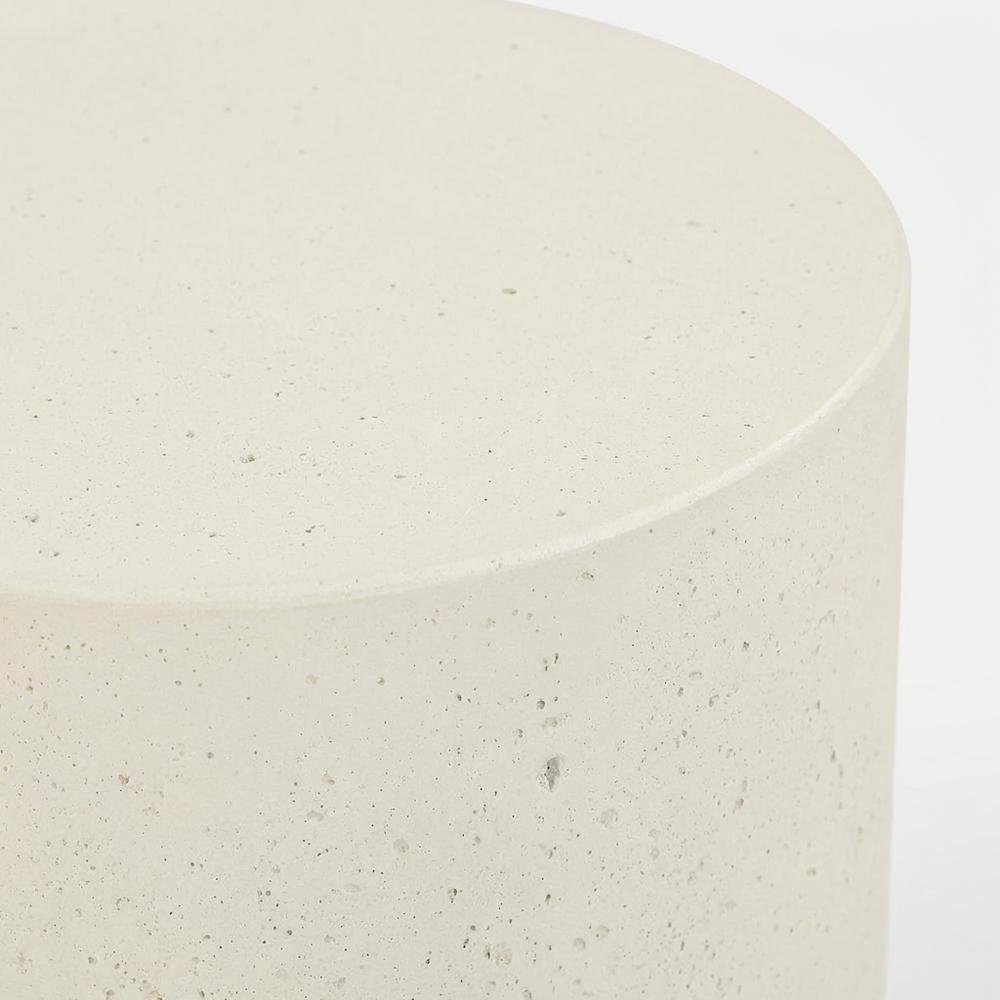 Cream Concrete Fiberglass Indoor Outdoor Round End Table with Art Deco Style