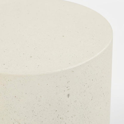 Cream Concrete Fiberglass Indoor Outdoor Round End Table with Art Deco Style