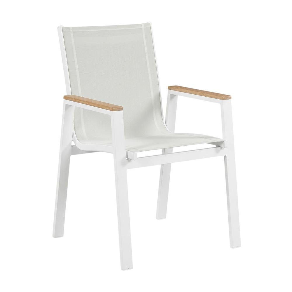 White Mesh Fabric Outdoor Patio Dining Armchair Set Of 2 With Contemporary Style