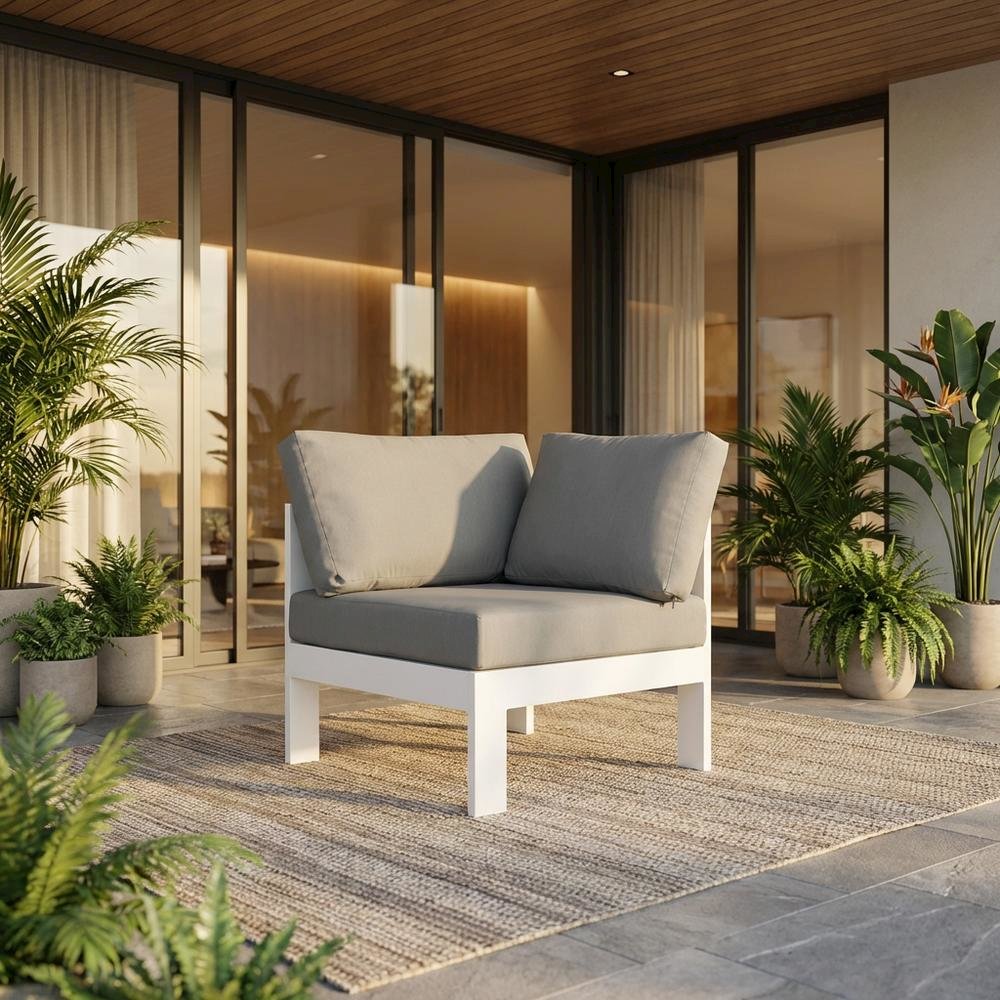 Gray Fabric Outdoor Corner Chair With Aluminum Frame And Contemporary Style