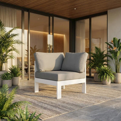 Gray Fabric Outdoor Corner Chair With Aluminum Frame And Contemporary Style