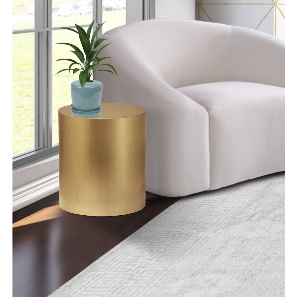 Cylinder Brushed Gold End Table