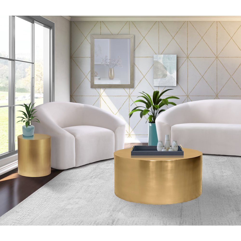 Cylinder Brushed Gold End Table