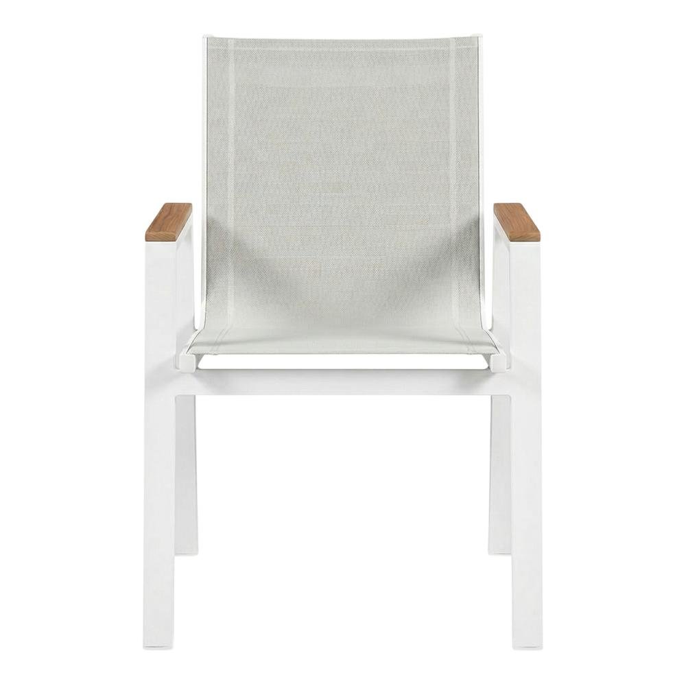 White Mesh Fabric Outdoor Patio Dining Armchair Set Of 2 With Contemporary Style