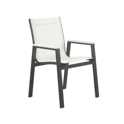 Outdoor Patio Dining Armchairs Set Of 2 In White Mesh Fabric, Contemporary Style
