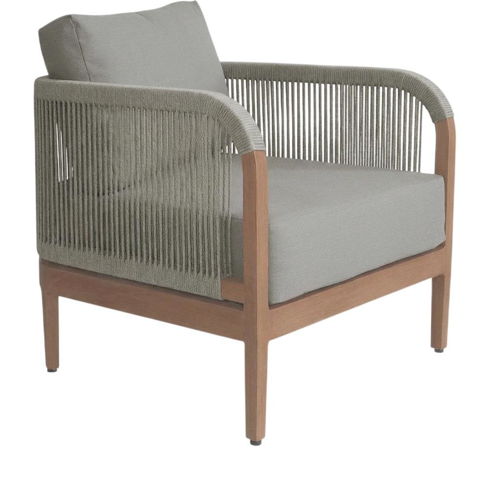 Gray Fabric Outdoor Patio Chair With Aluminum Frame And Teak Wood Look