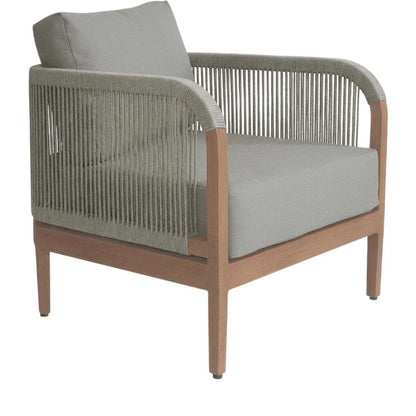 Gray Fabric Outdoor Patio Chair With Aluminum Frame And Teak Wood Look