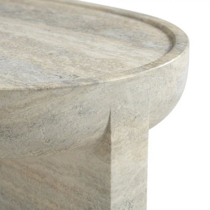 Concrete Indoor/Outdoor Coffee Table with Travertine Finish and Art Deco Style