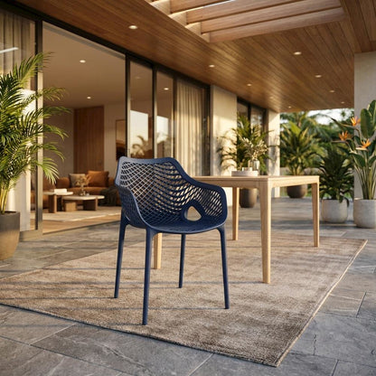 Navy Outdoor Dining Chair Set With Protective Finish For Patio Use