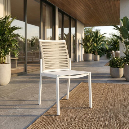 Beige Rope Fabric Outdoor Dining Side Chair Set Of 2 With Contemporary Style