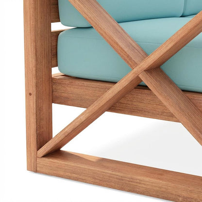 Blue Fabric Outdoor Loveseat With Pillow And Light Finish
